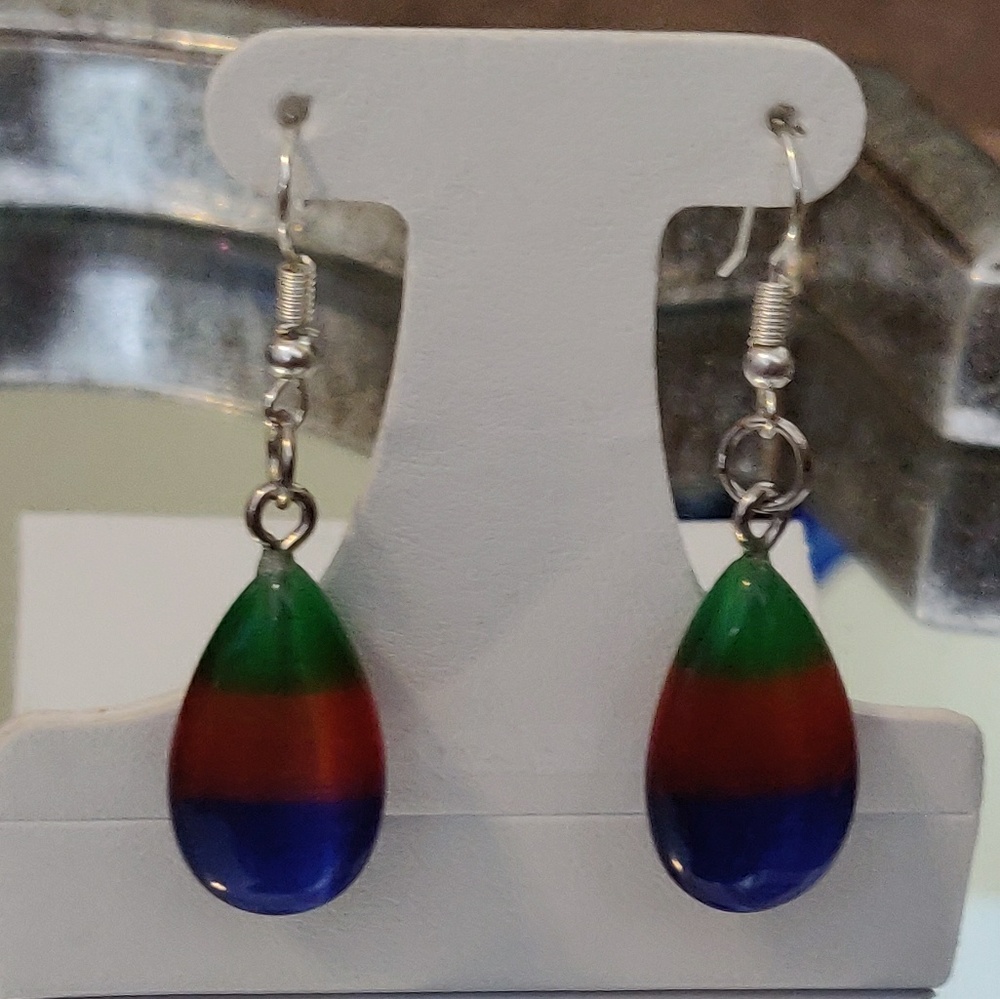 Tricolor Cat Eye Gemstone Earrings